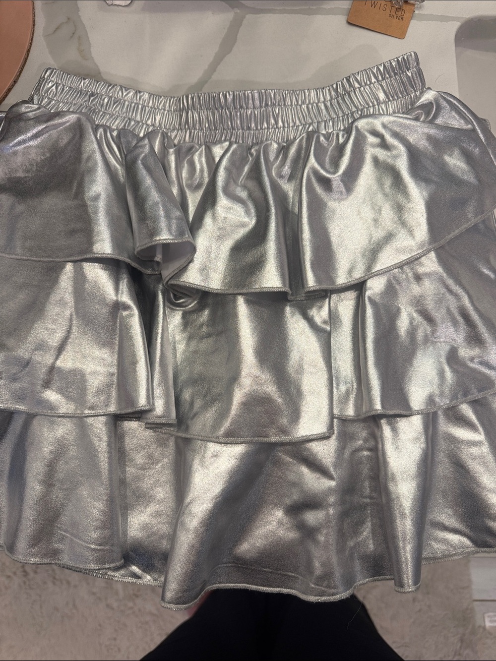Grace Karin Silver Metallic Tiered Mini Skirt